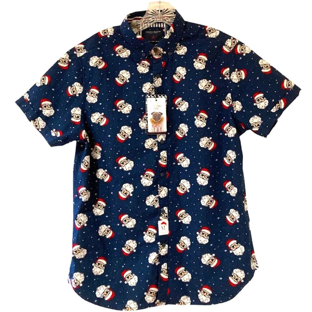 Denim & Flower Ricky Singh Happy Holidays Santa Button Down Men's Size M